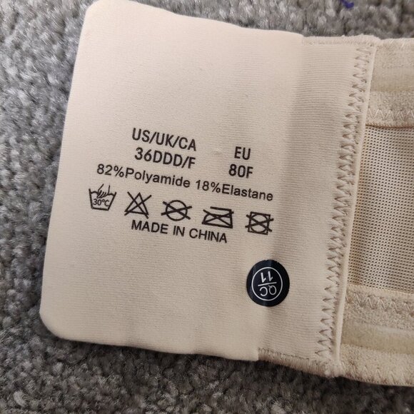 New Women's Bra Size 36DDD 36F Beige Convertible Straps Non Slip Smooth Look - Picture 3 of 6